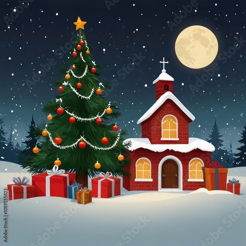 Christmas tree with gifts and decorations