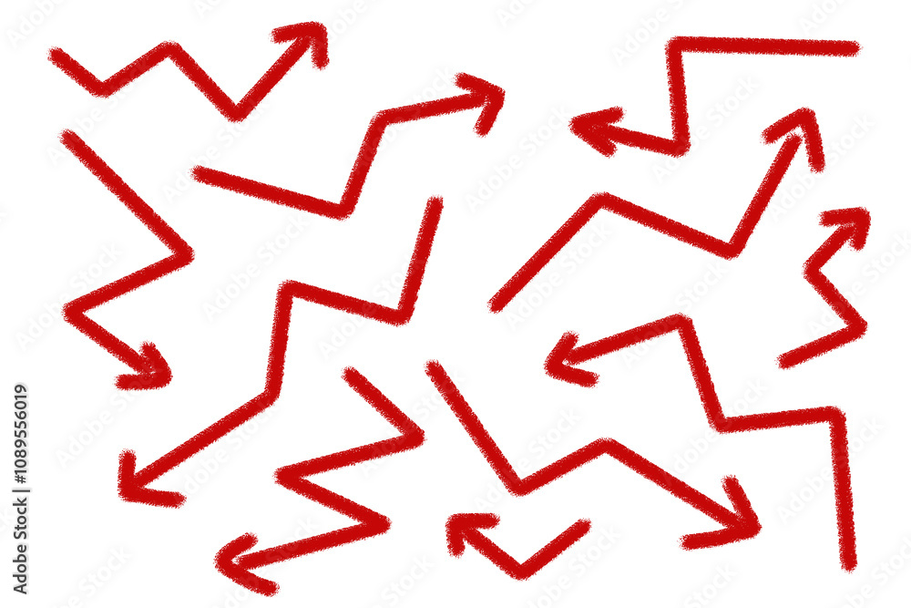 Hand drawn scribbles on white background. red Arrow, circle, stroke lines and squares drawn with black marker pen. Design element, clipping path. Hand drawn scribbles on white background. red Arrow, circle, stroke lines and squares drawn with black marker pen. Design element, clipping path.