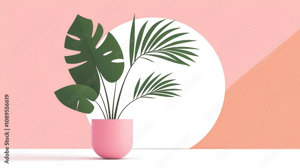 A modern potted plant with vibrant leaves against a pastel background, perfect for decor. A modern potted plant with vibrant leaves against a pastel background, perfect for decor.