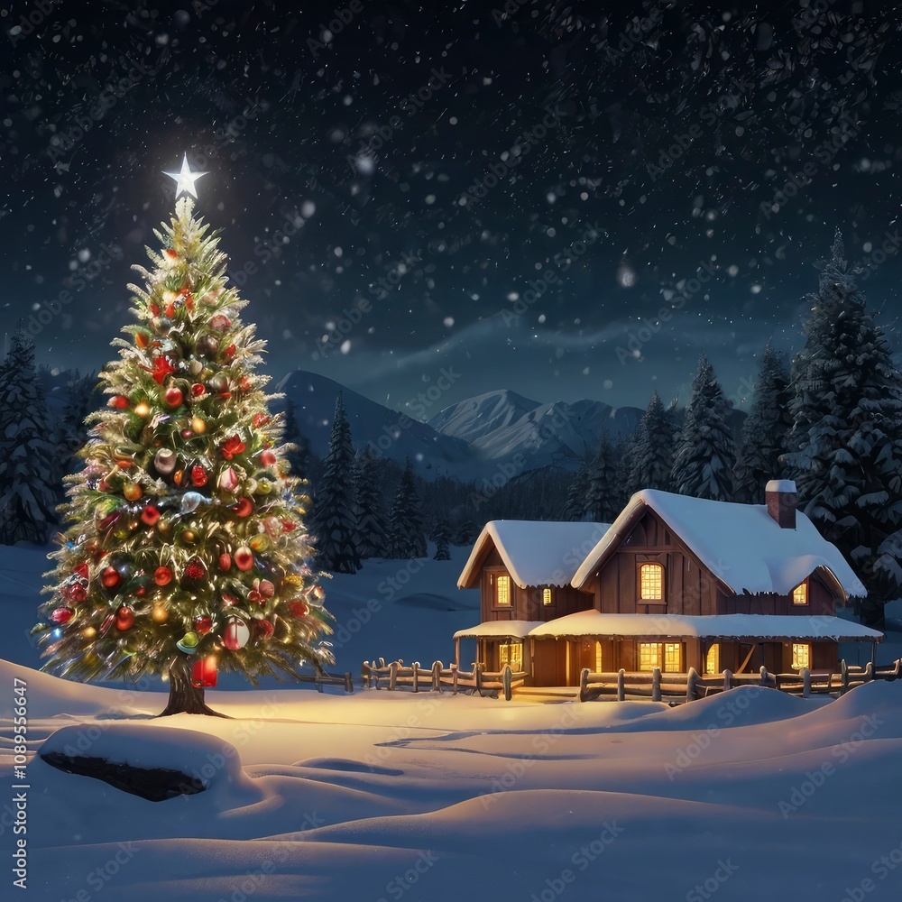 Fototapeta premium Christmas tree with gifts and decorations