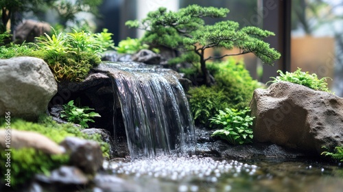 Tranquil Zen Garden Waterfall Miniature: Serene Oasis of Nature photo