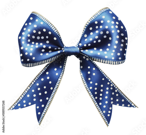 PNG Elegant blue polka dot bow with white accents