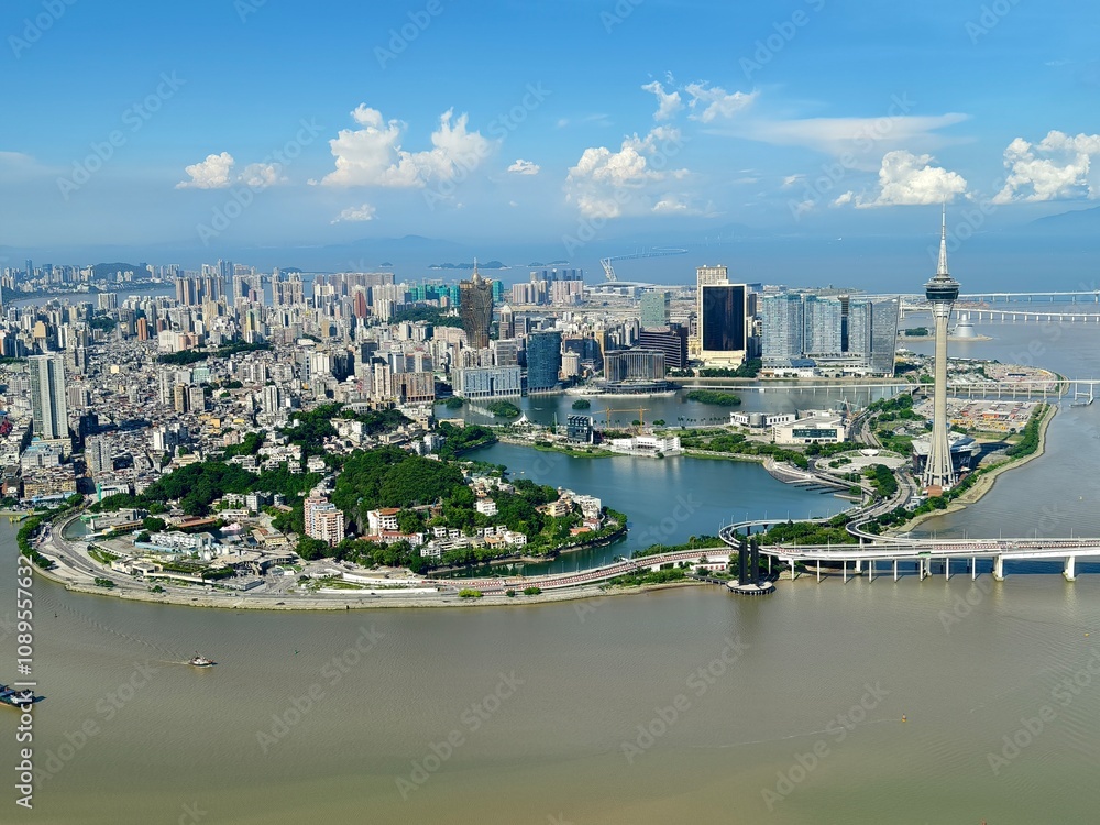 Obraz premium The panorama view of Macau, China. Hong kong-Zhuhai-Macau Bridge.