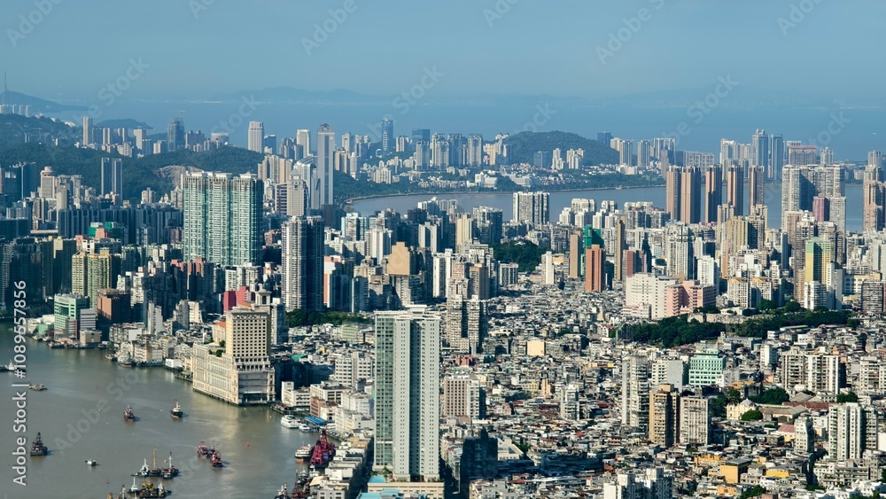 The panorama view of Macau, China. Hong kong-Zhuhai-Macau Bridge. The panorama view of Macau, China. Hong kong-Zhuhai-Macau Bridge.