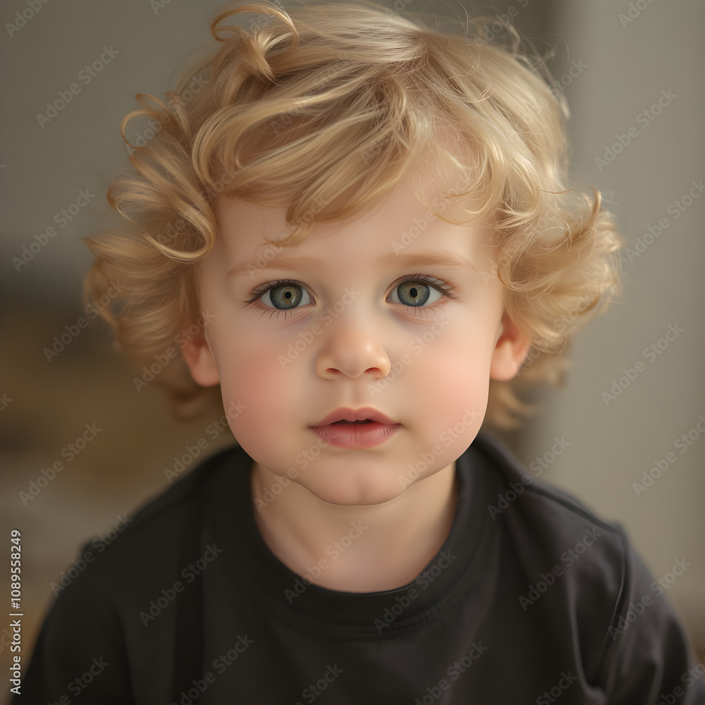 Ojos azules y cabellito rizado en un niño rubio encantador. Ojos azules y cabellito rizado en un niño rubio encantador.