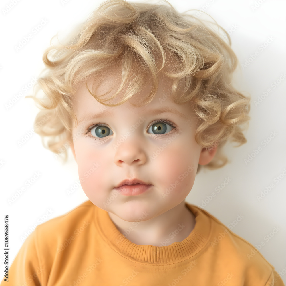 Rizos dorados y ojos azules llenos de alegría en un pequeño. Rizos dorados y ojos azules llenos de alegría en un pequeño.