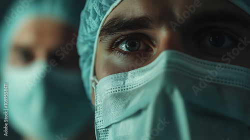 Surgeons in masks focus intently during critical surgical operation, showcasing determination and professionalism in high stakes environment