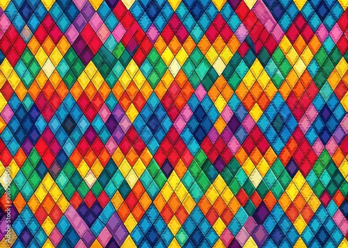 Bold and dynamic rhombus pattern featuring bright colors, designed for modern graphic design and textile backgrounds. Perfect for adding a lively touch to any project.