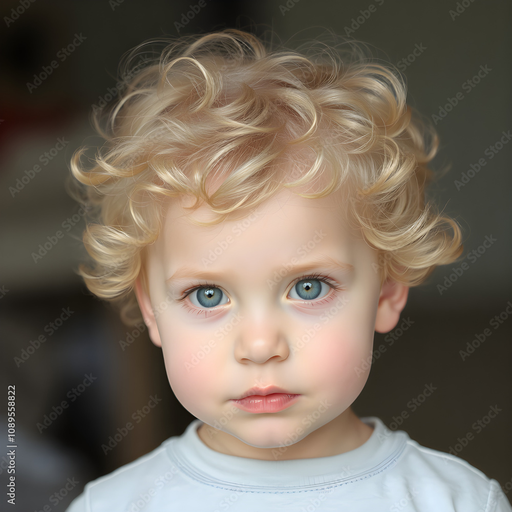 Un niño rubio con rizos y ojos azules que reflejan pureza. Un niño rubio con rizos y ojos azules que reflejan pureza.
