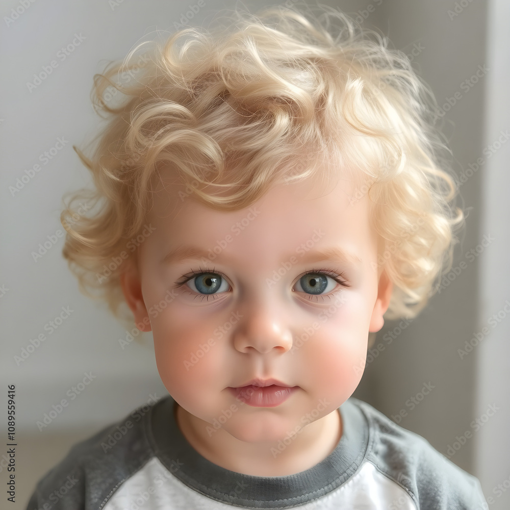Pequeño encantador con cabello rubio rizado y ojos azules brillantes. Pequeño encantador con cabello rubio rizado y ojos azules brillantes.