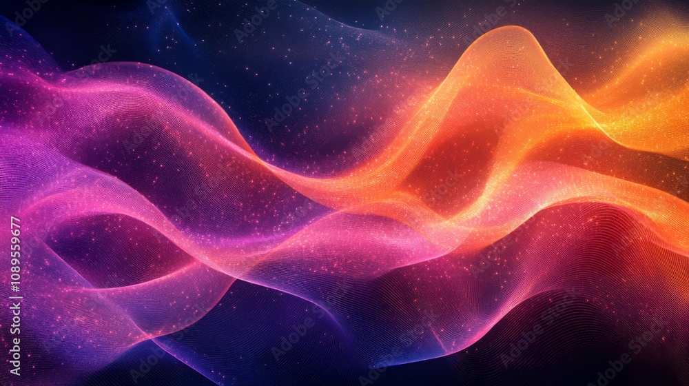 Abstract Colorful Waves with Sparkling Particles Abstract Colorful Waves with Sparkling Particles