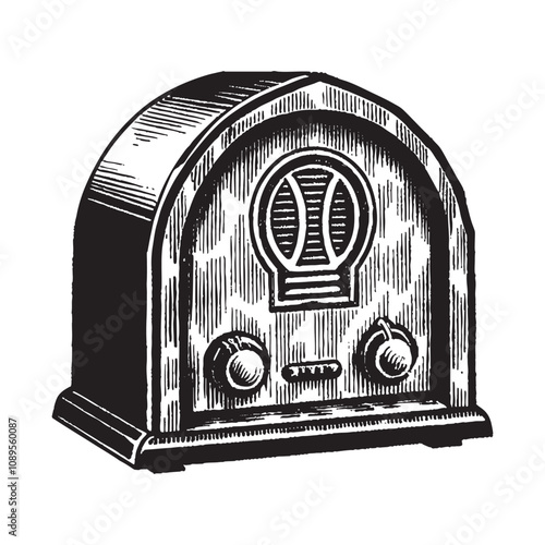 vintage radio engraving vector illustration