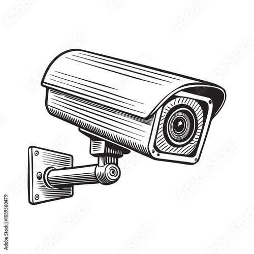 security camera engraving vector illustration