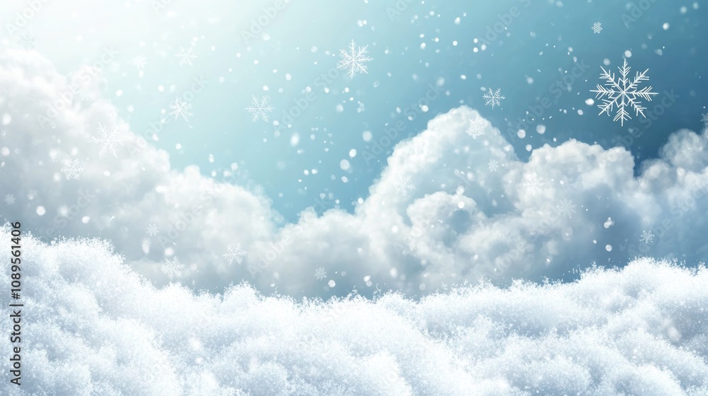 A serene snowy field scene with falling snowflakes A serene snowy field scene with falling snowflakes