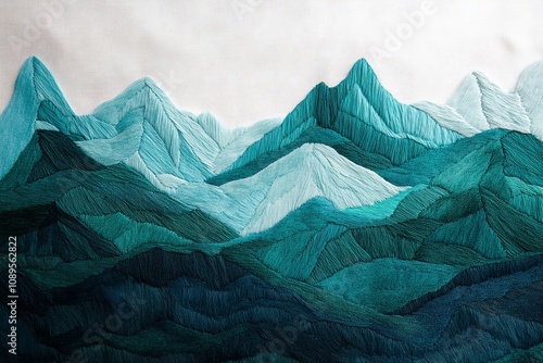 Wallpaper Mural Modern Teal Mountain Range Abstract Thread Painting Torontodigital.ca