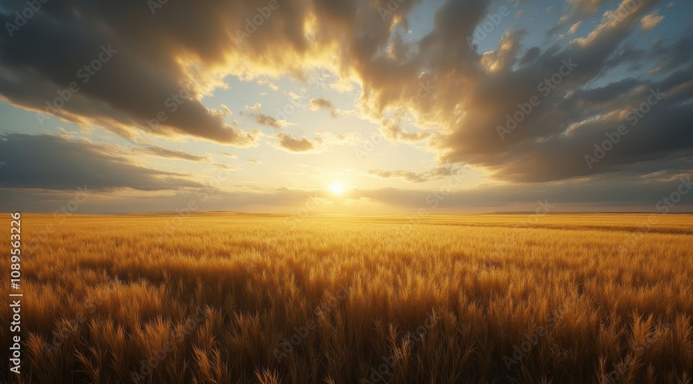 Golden sunrise over a wheat field Golden sunrise over a wheat field