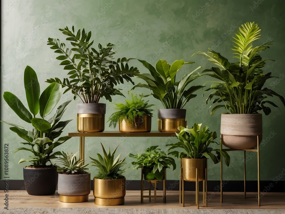 Modern Gold Plant Pots Green Interior Decor Houseplants Modern Gold Plant Pots Green Interior Decor Houseplants