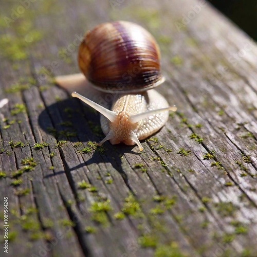 A high-resolution ultrarealistic image captures a snail in exquisite detail. The image, resembling a high-definition photograph, showcases the snail's textured, moist body in a close-up view, highligh photo