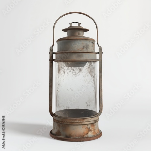 Weathered Outdoor Lantern with Clear Glass Game Art Concept Isolated on White Background