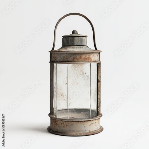 Old Metal Lantern with Weathered Glass Game Art Concept Isolated on White Background