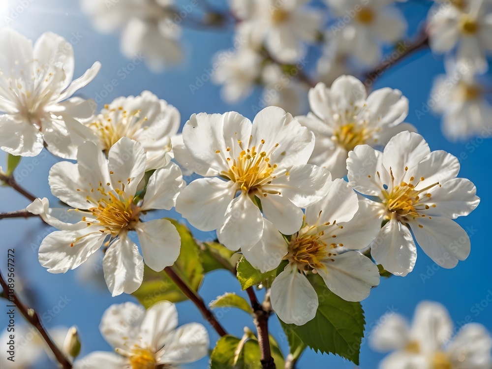 Spring Blossoms White Flowers Blue Sky Close Up Spring Blossoms White Flowers Blue Sky Close Up