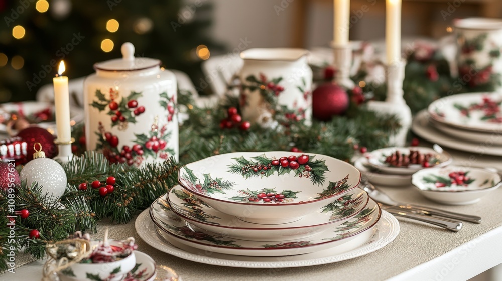Festive Christmas Table Setting With Holly Berry Decor Festive Christmas Table Setting With Holly Berry Decor