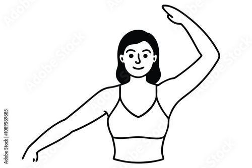 Woman stretching arms is relaxing line art vector illustration