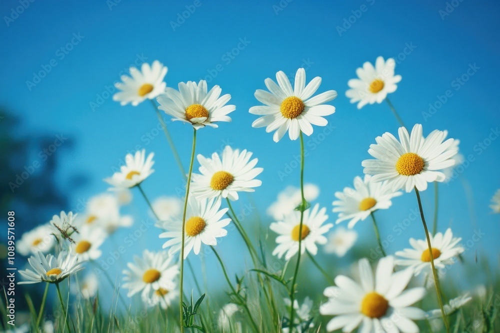 Fototapeta premium A bright and cheerful scene of a field covered in daisies, perfect for spring or summer themed images