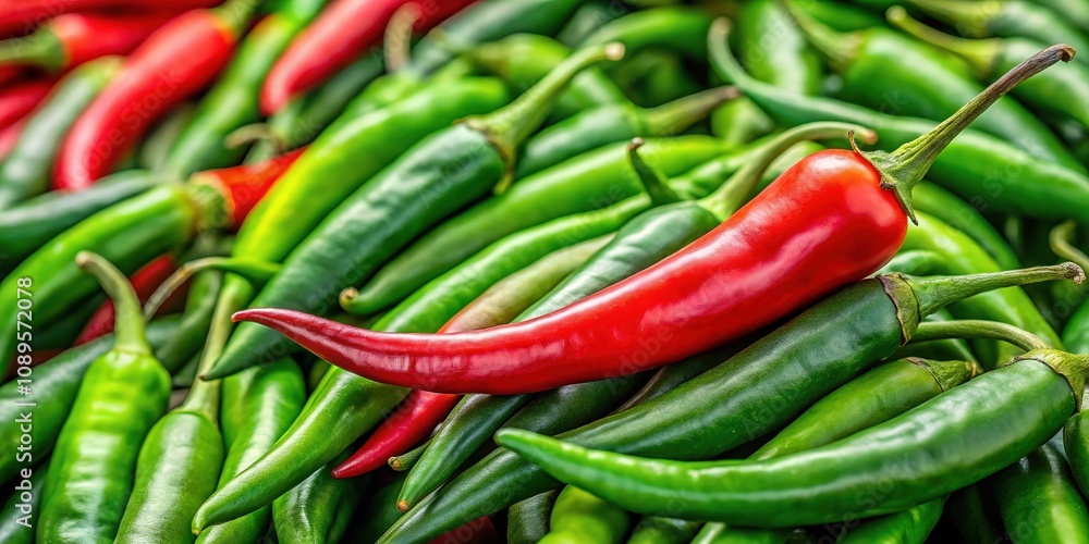 Close-up tilt-shift of green and red chilies, produce photography. Close-up tilt-shift of green and red chilies, produce photography.
