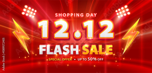 12.12 discount flash sale background. Vector illustration for shopping day, online shopping, special Offer coupon, voucher, banner template, websites, social media advertising.