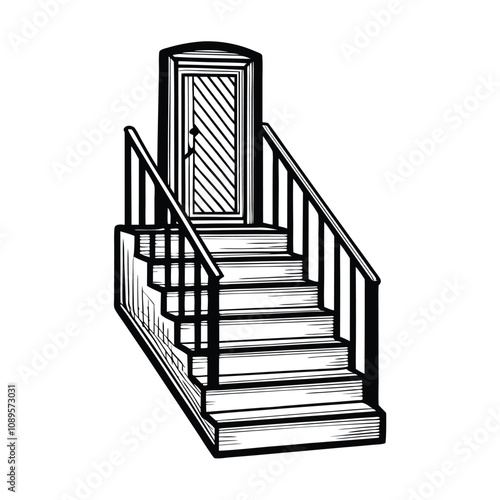 Editable stroke vector graphic of a realistic set of stairs leading upwards, suitable for architectural design or illustration projects.