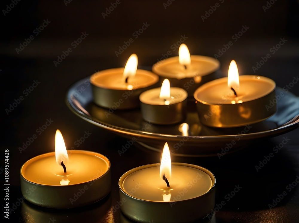 Burning Candles on Dark Background Relaxing Atmosphere Burning Candles on Dark Background Relaxing Atmosphere