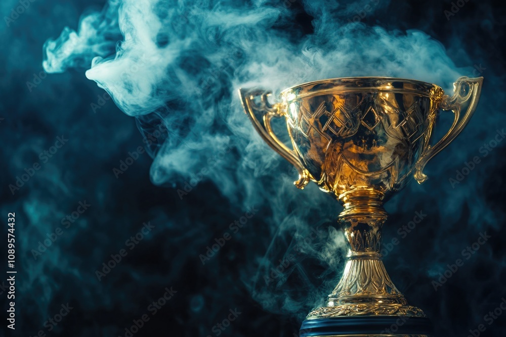 A golden trophy emitting smoke A golden trophy emitting smoke