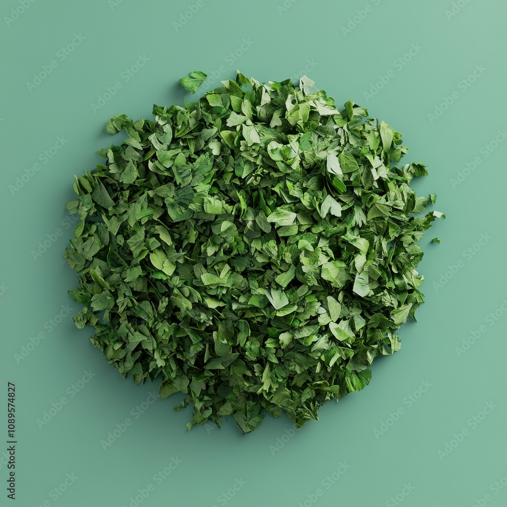 Obraz premium Vibrant Green Leaves Arrangement on Mint Background