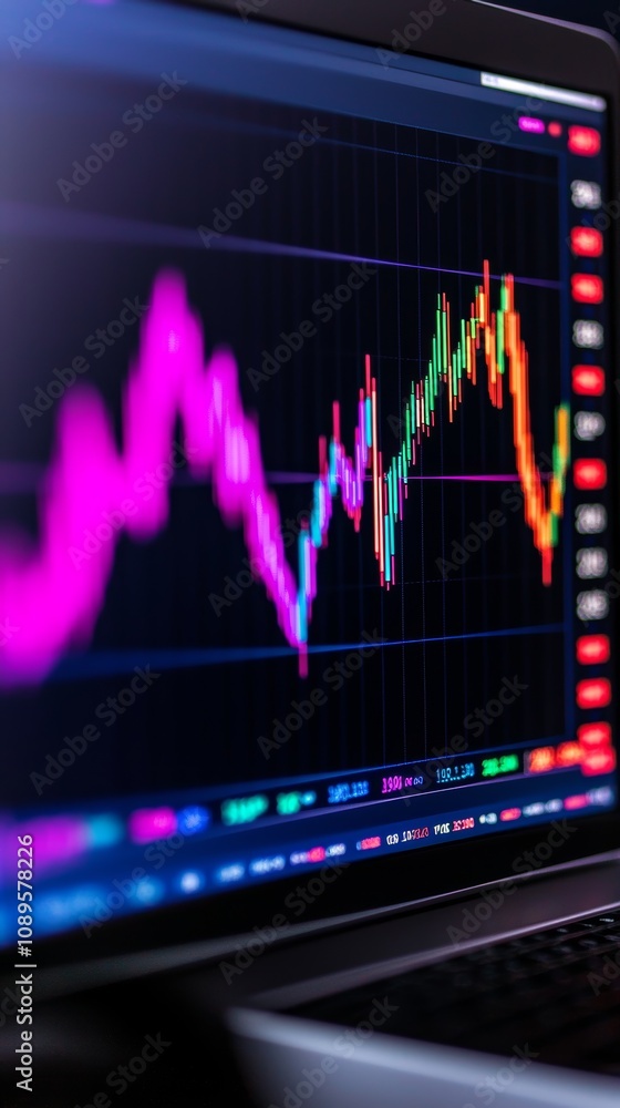 A data analyst's workspace featuring a screen with vibrant metrics and visual graphs representing economic growth. A data analyst's workspace featuring a screen with vibrant metrics and visual graphs representing economic growth.