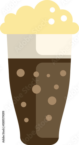 Simple cartoon drawing of a glass with dark beer and foam, isolated on white background