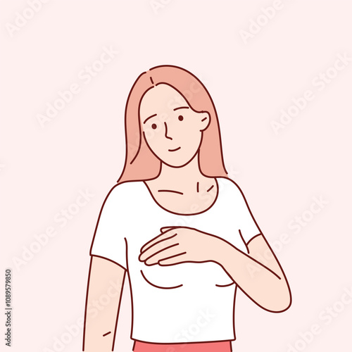 Breast cancer awareness month concept, breast cyst or tumor examination. Vector medical illustration in cartoon style.