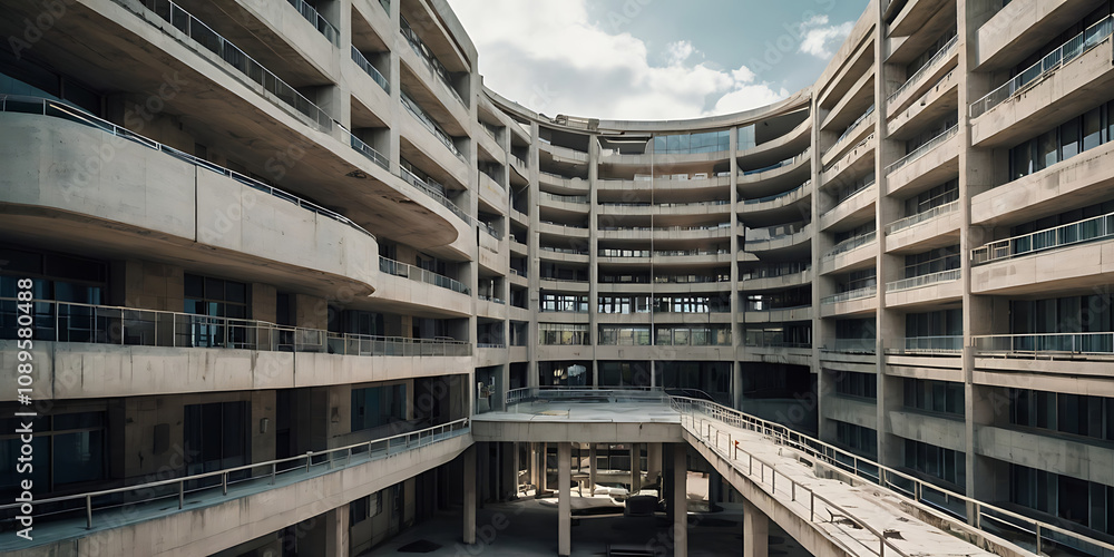 Fototapeta premium brutalist hospital building, created by generative ai
