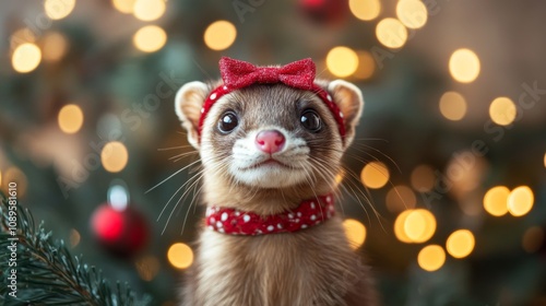 Festive Ferret Poses For Christmas Photo