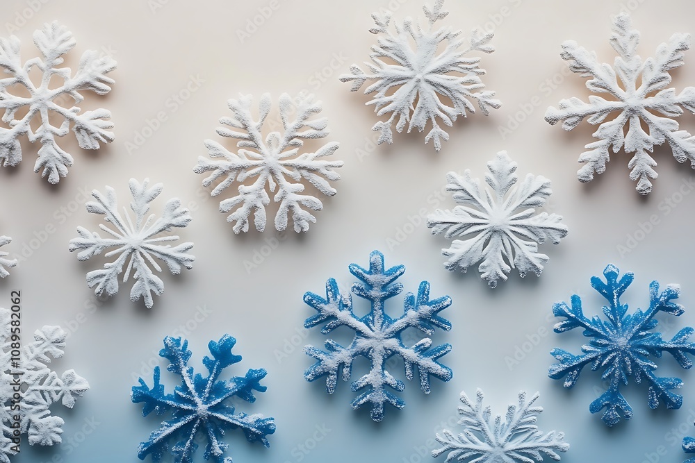 Abstract snowflake designs on a gradient icy white background Abstract snowflake designs on a gradient icy white background