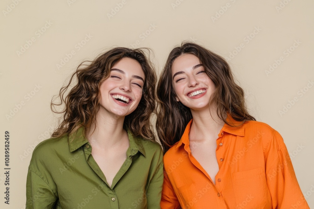 Two smiling women posing together
