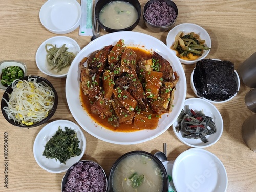 Korean food. Spicy braised pollack photo