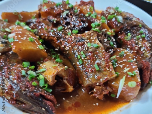 Korean food. Spicy braised pollack photo