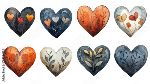 Valentine's day, watercolor illustration in the form of hearts pattern. Heart element design for Valentine's Day