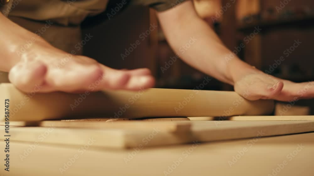 Woman potter works with clay on master class in studio. Working process in ceramic workshop. Potter making vase on pottery wheel. Handmade concept. Woman potter works with clay on master class in studio. Working process in ceramic workshop. Potter making vase on pottery wheel. Handmade concept.
