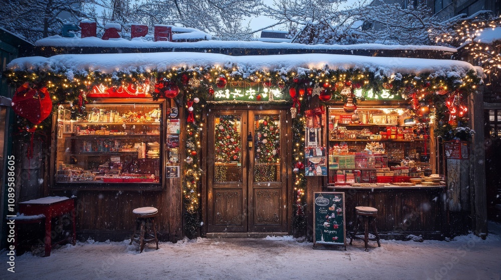 A Snowy Christmas Shop Decorated Beautifully A Snowy Christmas Shop Decorated Beautifully