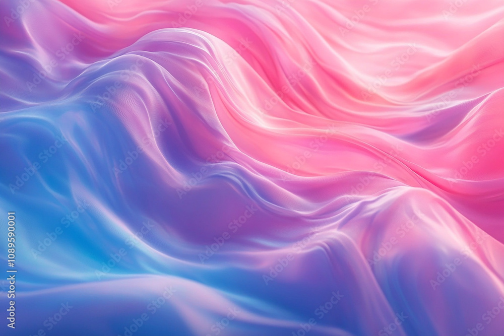 Obraz premium A colorful, flowing piece of fabric with a blue, pink, and purple hue. The colors are vibrant and the fabric appears to be flowing in a wave-like motion. Scene is one of fluidity and movement