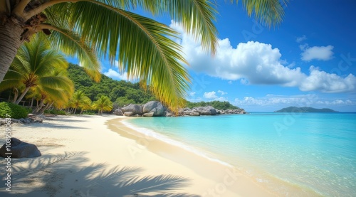 Tropical beach scene with palm trees