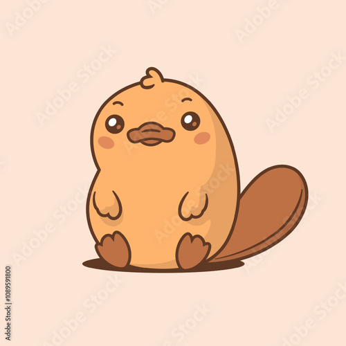 Cute kawaii baby platypus character vector cartoon illustration