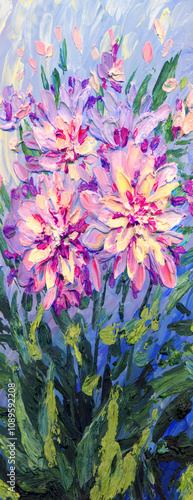 Oil painting. Dahlia in the garden